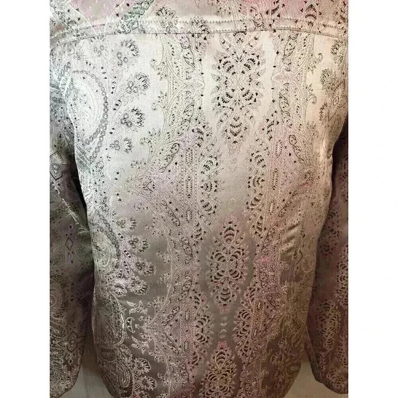 Chicos Size 2 Large Champagne Pink And Silver Paisley Silk Blend Jacket - Picture 5 of 6